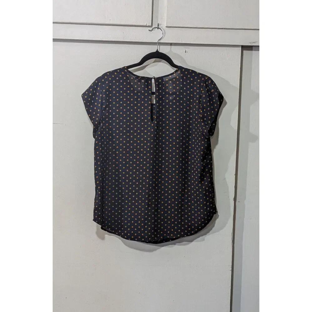 Lily White Blouse navy blue with orange polka dots L